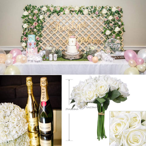 Artificial Flowers Rose Bouquet 2 Pack Fake Flowers Silk Plastic Artificial White Roses 18 Heads Bridal Wedding Bouquet for Home Garden Party Wedd...