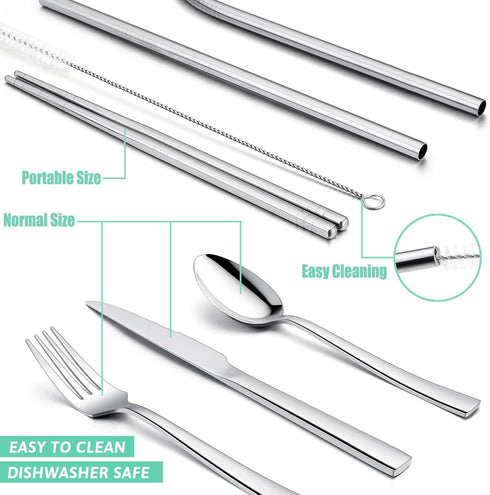 HaWare Portable Travel Utensils with Case, Stainless Steel Silverware Set for Camping Office School Lunch, Including Knife Fork Spoon Chopsticks, ...