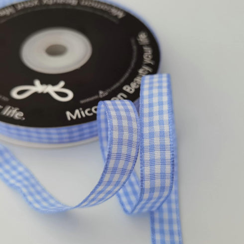 Light Blue Gingham Plaid Checked Ribbon 25 Yard Each Roll 100% Polyester (3/8", Lt.Blue)...