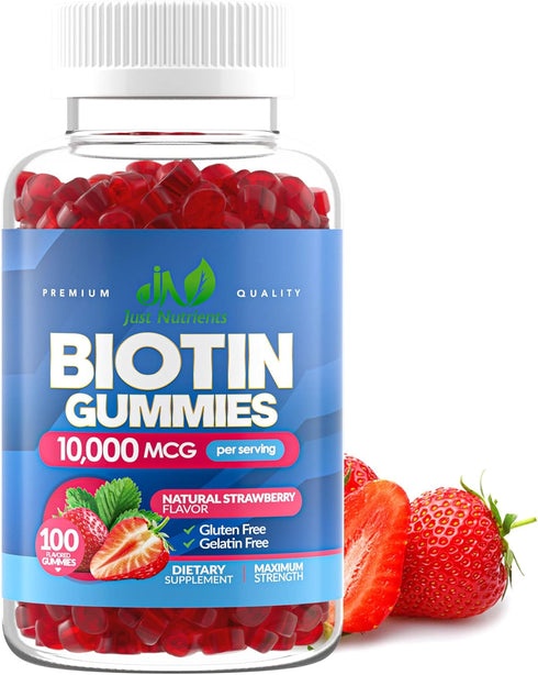Biotin 10,000mcg Gummies for Women & Men (100 Count) - 2x Extra Strength Biotin for Hair Growth, Skin & Nails - Gluten-Free, Vegan, Non-GMO, Great...