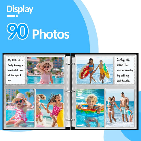 15 Pack 4x6 Photo Sleeves for 3 Ring Binder-for 90 Photos, Clear Photo Album Refill Pages, Acid Free Plastic Archival Photo Protector Sleeves, Pho...