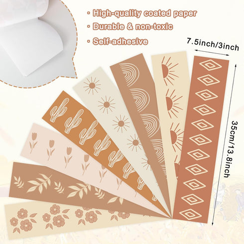 Whaline 82Ft Modern Boho Bulletin Board Borders Tulip Cactus Sun Rainbow Trim Border Boho Bulletin Board Stickers for School Classroom Office Deco...