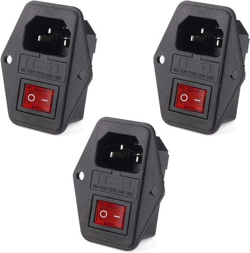 HiLetgo 3pcs AC 250V 15A 3 Terminal Power Socket with Fuse Holder Case ON/OFF Switch Arcade Power Supply...