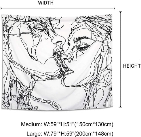 Ruibo Abstract Sketch Art Wall Hanging - Kissing Couple Tapestry, Beach Throw (W:59" H:51")...