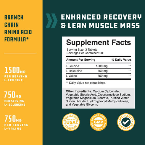 Branch Chain Amino Acids Supplement - Vegan BCAA Tablets Post Workout Muscle Recovery and Muscle Growth Support - Branched Chain Amino Acids Suppl...