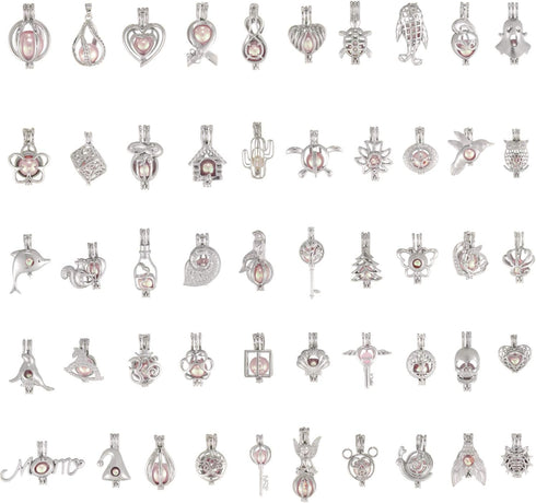 DOUBI Pearl Bead Cages Pendants Necklace Charms for Adults Women DIY Jewelry Making Aromatherapy Diffuser Necklace Lockets Metal Charms for Crafts...