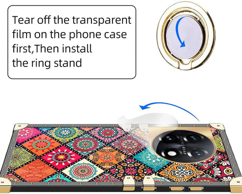 nancheng for Oneplus 11 Square Case (6.7-inch) with Ring Stand Cute Girls Women Retro Mandala Flower Pattern Metal Reinforced Corners Shockproof P...