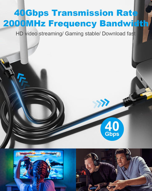 DDMALL CAT 8 Ethernet Cable 10ft, High Speed 40Gbps 2000MHz Indoor & Outdoor Network Internet LAN Cable, SFTP CAT8 Patch Cord with Gold Plated RJ4...