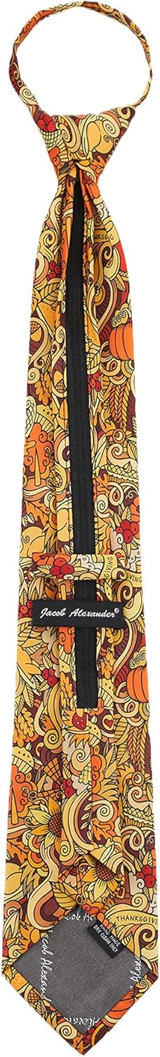 Jacob Alexander Men's Doodle Art Celebration Dinner Happy Thanksgiving Zipper Neck Tie - Yellow Orange...