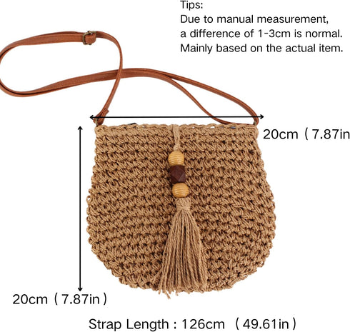 Fashionable Straw Crossbody Bag for Women, Spacious Hand-Woven Purse with Classic Satchels, Rattan Handbag for Beach...