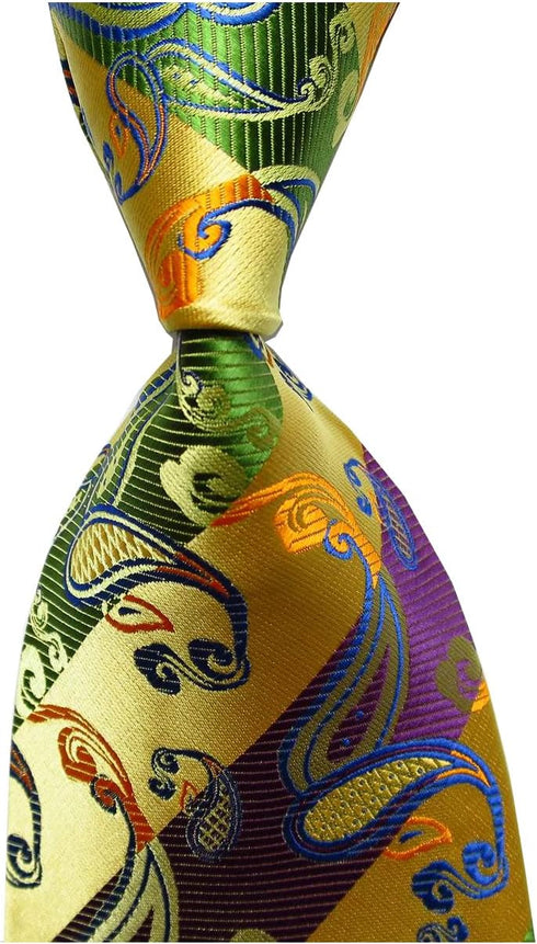 New Paisley Striped Gold Green Purple JACQUARD WOVEN Silk Men's Tie Necktie...