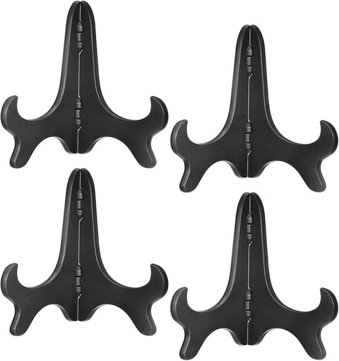uxcell 4pcs 5" Easel Plate Holder, Wood-like Plastic Folding Display Stand Black for Decorative Picture Frame...