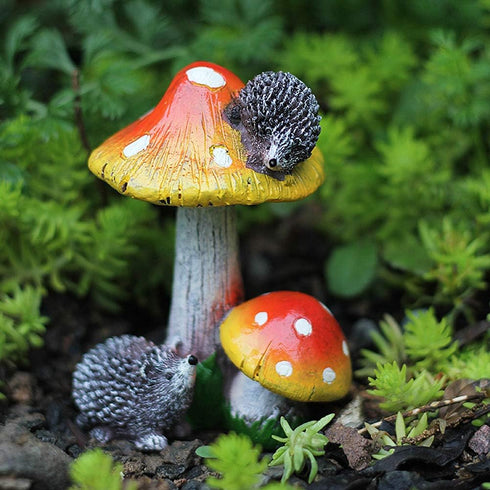 Fairy Mushroom Miniature Mushrooms Ornaments Hedgehog Outdoor Mushroom Figurine Fairy Garden Accessories Decor Small Garden Decoration...
