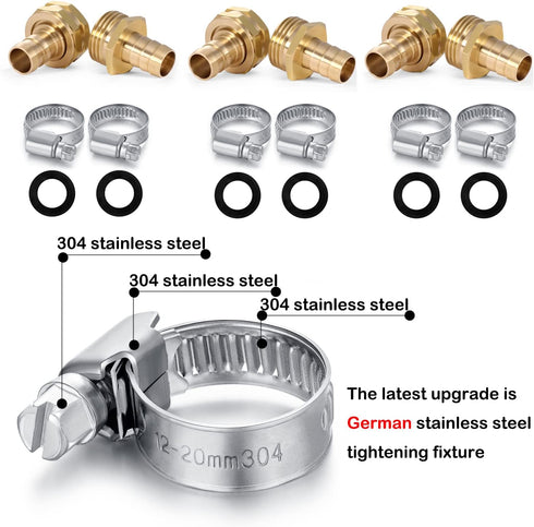 Solid Brass Garden Hose Repair Connector with Clamps Hose End Repair Kit,Fit for 5/8"Garden Hose Fitting,Male and Female Hose Fittings(5/8"-3 Set)...