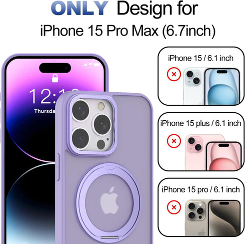 360° Rotatable Magnetic Ring Stand for iPhone 15 Pro Max Case Magsafe, Shockproof Protective Slim Translucent Back iPhone 15 Promax Case for Men W...