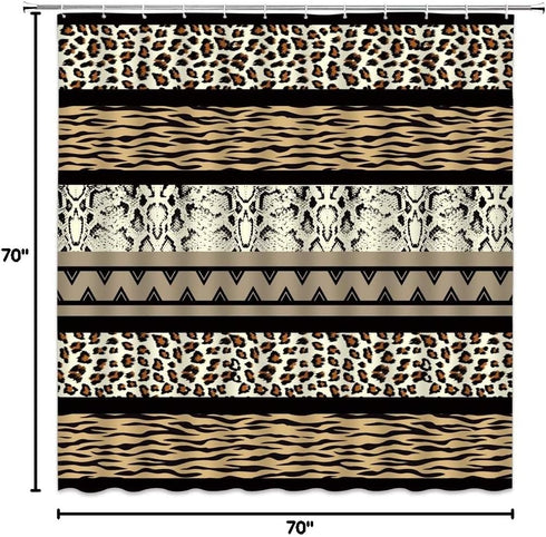 Brown Leopard Print Shower Curtain Cheetah African Animal Leopard Skin Print Geometric Stripes Patchwork Creative Art Bathroom Decor Fabric Curtai...