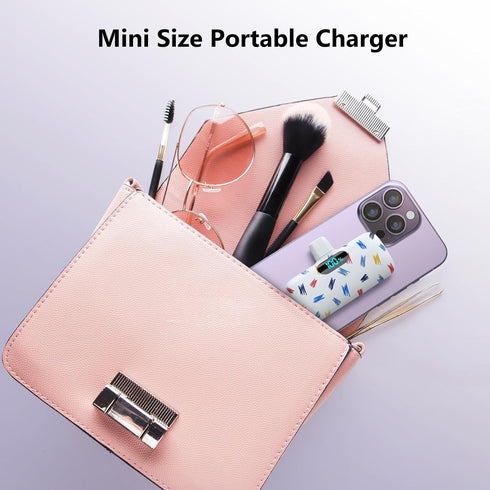 Small Portable Charger for iPhone,5000mAh Colorful Mini Power Bank,PD Fast Charging Portable Phone Charger,LCD Display Cute Battery Pack Compatibl...