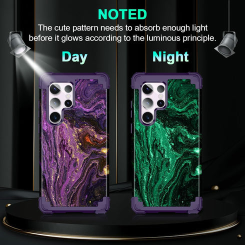 Miqala for Galaxy S23 Ultra Case,Glow in The Dark Three Layer Heavy Duty Shockproof Hard Plastic Bumper +Soft Silicone Protective Case with 2 Came...