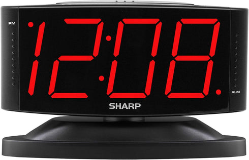 Sharp Home LED Digital Alarm Clock – Swivel Base - Outlet Powered, Simple Operation, Alarm, Snooze, Brightness Dimmer, Big Green Digit Display, (M...