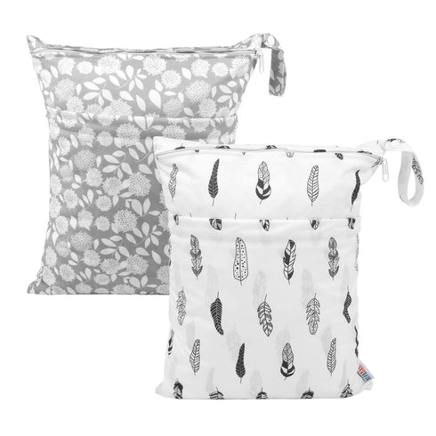 ALVABABY 2pcs Cloth Diaper Wet Dry Bags Waterproof Reusable with Two Zippered Pockets Travel Beach Pool Daycare Soiled Baby Items Yoga Gym Bag for...