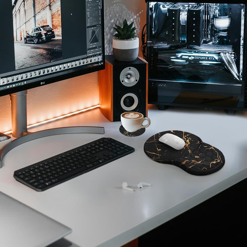 Ospelelf Comfortable Mouse Pad with Wrist Rest, Computer Small Mouse Pad Ergonomic Gaming Mouse Pad with Support, Memory Foam, Non-slip PU Base fo...