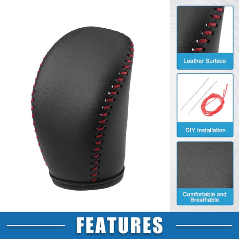Gear Shift Head Knob Cover Transmission Lever Trim for Infiniti Q50 2018 2019 2020 2021 2022 2023 2024 Faux Leather Black Red Stitches...