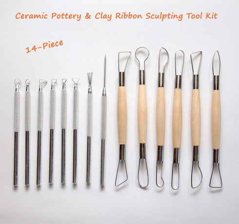Artzuvs 14Pcs Ceramic Pottery Clay Ribbon Sculpting Tools Kit Wire Texture and Needle Detail Tool with Plastic Box for Carving, Modeling,Sculpture...