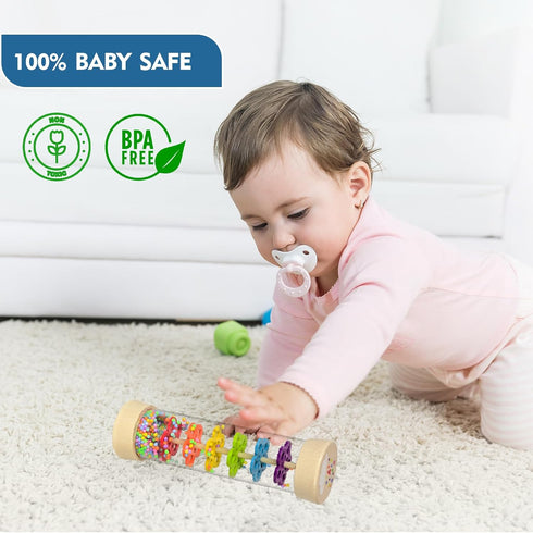 Rain Stick, 7.7” Wooden Rainmaker Montessori Toys for Baby 3-6-12 Months, Baby Rattle Sensory Development Toys, Infant Musical Instruments Toys Ba...