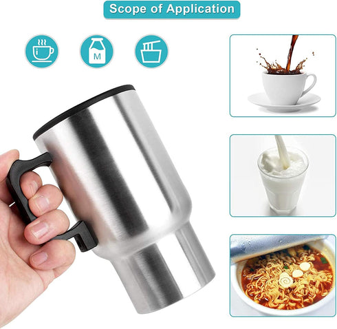 GOTOTOP Car Heating Cup 12V 450ML Electric Car Kettle Portable Stainless Steel Cigarette Lighter Heating Drinking Cup Heated Travel Mug Electric T...