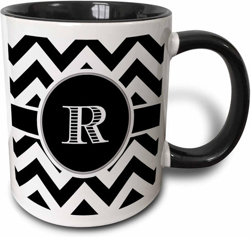 3dRose mug_222080_4 Black and white chevron monogram initial R - Two Tone Black Mug, 11oz...