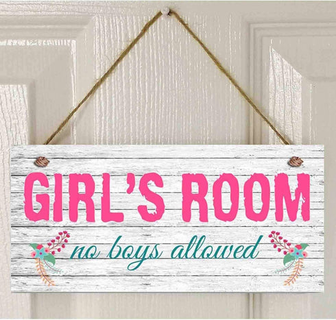 Girl's Room Sign - No Boys Allowed, Nursery Decor, Door Plaque, Birthday Gift, 5" x 10" Sign (E2-WH065)...
