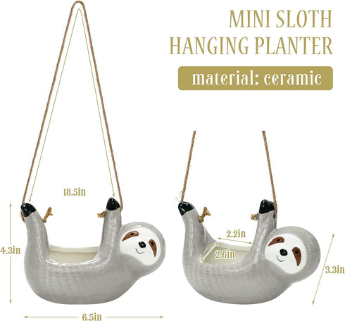 Sloth Ceramic Planter Pot, Succulent Hanging Planter, Sloth Hanging Plant Holder, Indoor Succulent Pot Planter Modern Flower Planter (Gray)...