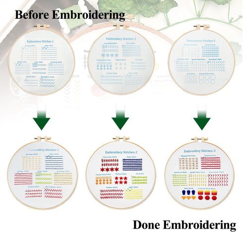 KAHEAUM Embroidery Kit for Beginners Adults Simple Cross Stitch Kits for Kids Gift Decor,3 Set DIY Starter Embroidery Patterns Needlepoint Crafts ...
