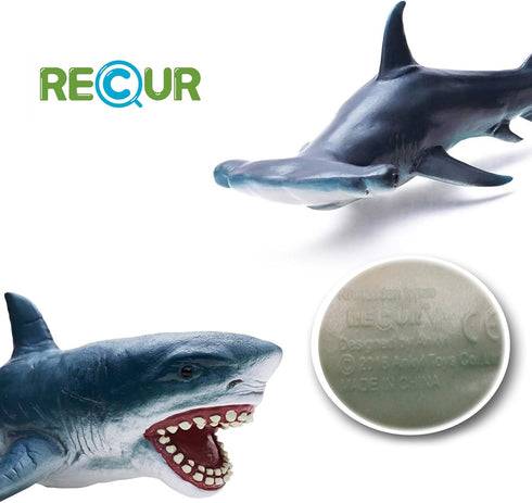 Gemini&Genius Great White Shark Hammerhead Shark Toy Set - Sea Animal Action Figure Ocean Model Toy Set -10 Inches Length -Educational, Role Play,...
