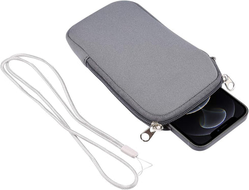Neoprene Shock Absorbing Proof Pouch Large Cell Phone Sleeve Case Cover w Zipper/Neck Strap for Samsung Galaxy Note 20 Ultra 5G, Note 10+,S20 Plus...