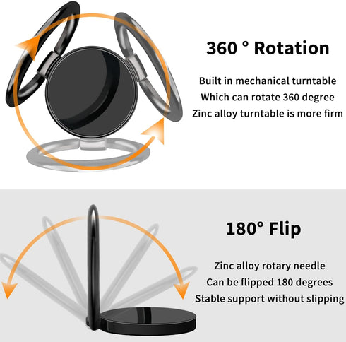 Smooth Alloy Phone Ring Grip Holder, 360 Rotation finger ring Kickstand for iPhone, iPad, Samsung, and all Smartphones Tablets (PRG-B)...