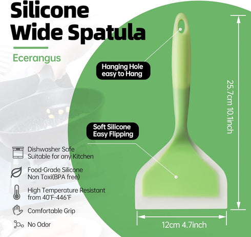 2 Pack Silicone Pancakes Spatula,Wide Pancakes Spatula Turner for Eggs Fish Pizza and Steak Shovel Omelette Spatulas for Nonstick Cookware,Heat Re...