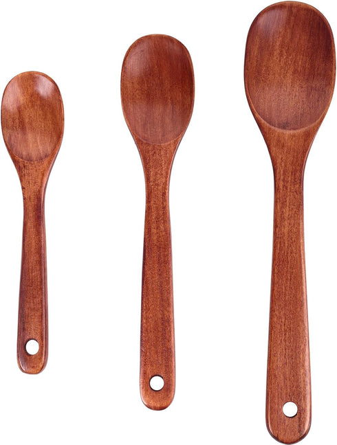 HANSGO Wooden Cooking Spoons, 3PCS Good Grips Wooden Spoon Set Wooden Kitchen Utensils for Cooking Stirring Mixing Frying DIY Crafts...
