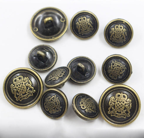 11 Piece Antiqued Bronze Metal Blazer Button Set - Crown Lion- for Blazer, Suits, Sport Coat, Uniform, Jacket(Bronze)...