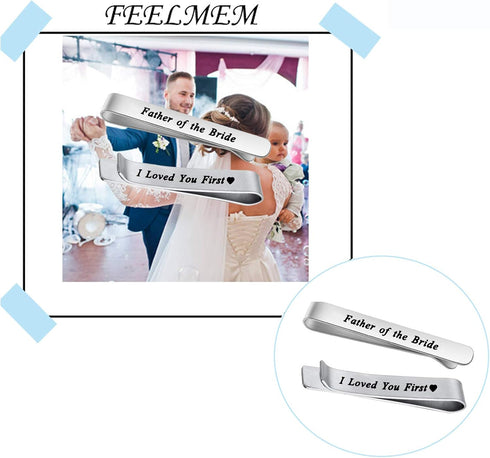 FEELMEM Father of The Bride Gifts to The Man I Love You First Stainless Steel Tie Clips Wedding Tie Bar for Dad Gift...