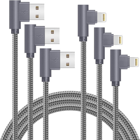 3 Pack 6FT 90 Degree iPhone Charging Cable 2.4A Super Fast Charging Cable Compatible with iPhone Xs Max/XS/XR/7/7Plus/X/8/8Plus/6S/6S Plus/SE (Gra...