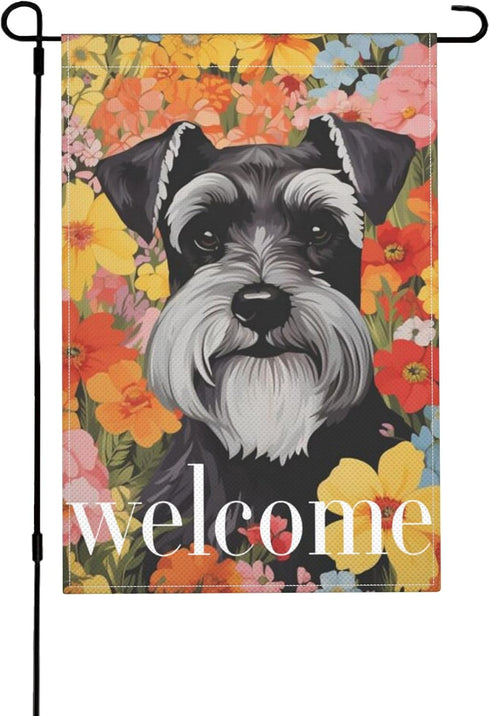 Miniature Schnauzer Spring Garden Flag,Art Nouveau Dog Yard Flag,Retro Floral House Flag,Welcome Spring Garden Decor,Dog Lover Housewarming Gift 1...