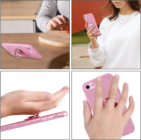 Wisdompro Case for iPhone SE 2022/2020, for iPhone 8, for iPhone 7, Cute Glitter Bling Sparkly Case with Ring Stand, Women Girls Protective Phone ...