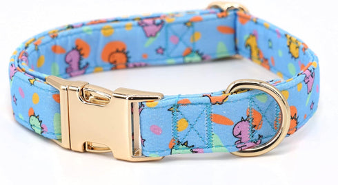 Dog Collar with Bow, Blue Dinosaur Bowtie Dog Collar, Adjustable Pet Gift Collars for Small Medium Large Dogs...