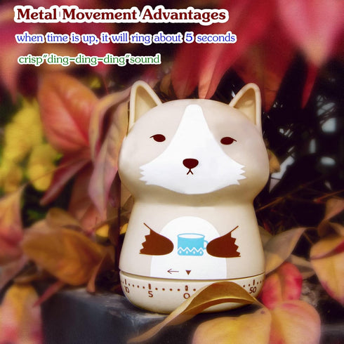 Mechanical Kitchen Timer, Cute Animal Timer for Kids, Wind Up 60 Minutes Manual Countdown Timer for Classroom, Home, Study and Cooking (Beige wolf...