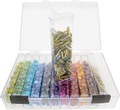 The Beadsmith Personality Case - Clear Storage Organizing System 6.25 x 4 x 1.4 inches - Includes 12 flip top Boxes 1 x 3.75 inches each, for orga...