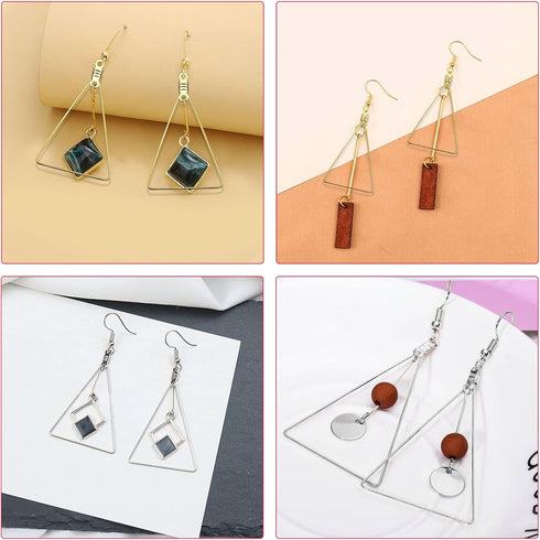 YaeYur 240PCS Triangle Earring Beading Hoop Set for Jewelry Making Beading Hoop Earrings 100PCS Earring Hooks 100PCS Silicone Earring Backs (K Gol...