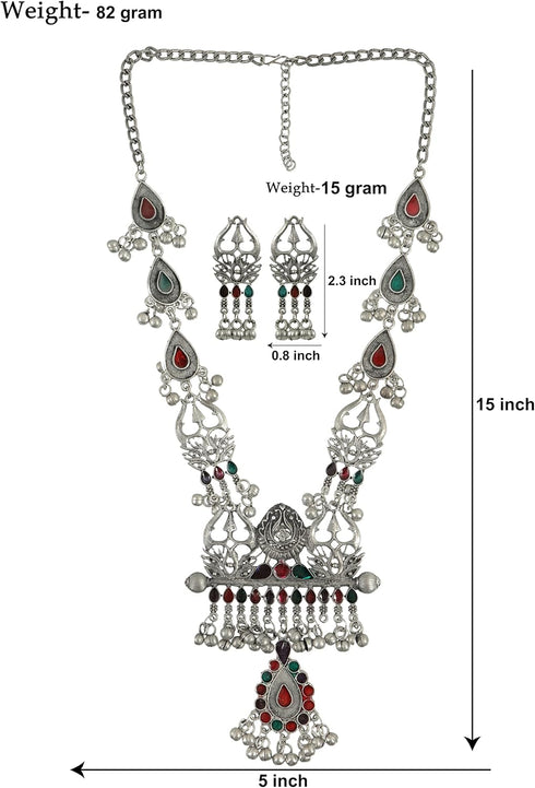 Ethnic Designer Traditional Indian Afghani Antique Silver Oxidized Black Polish Trishul Long Necklace Jewelry...
