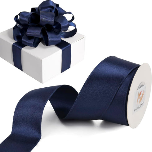 HUIHUANG Navy Blue Satin Wired Ribbon 1-1/2 inch Navy Double-faced Satin Wire Edge Ribbon for Bows, Gift Wrapping, Wreaths, Christmas Tree Decor, ...