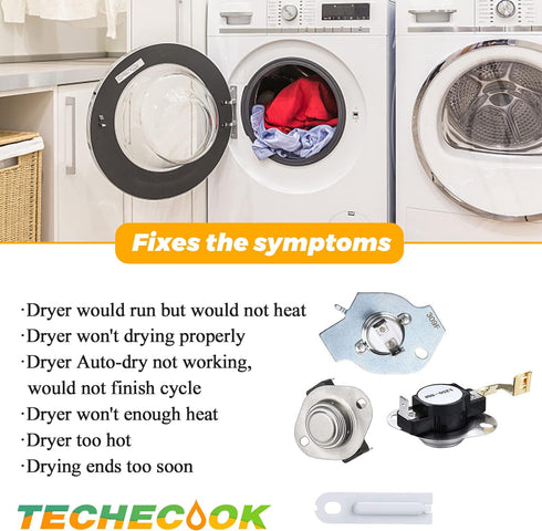 3387134 Cycling Thermostat 3977393 & 3392519 Dryer Thermal Fuse 3977767 High Limit Thermostat Replacement Part Kit by Techecook - Compatible for Whirlpool Kenmore Dryer